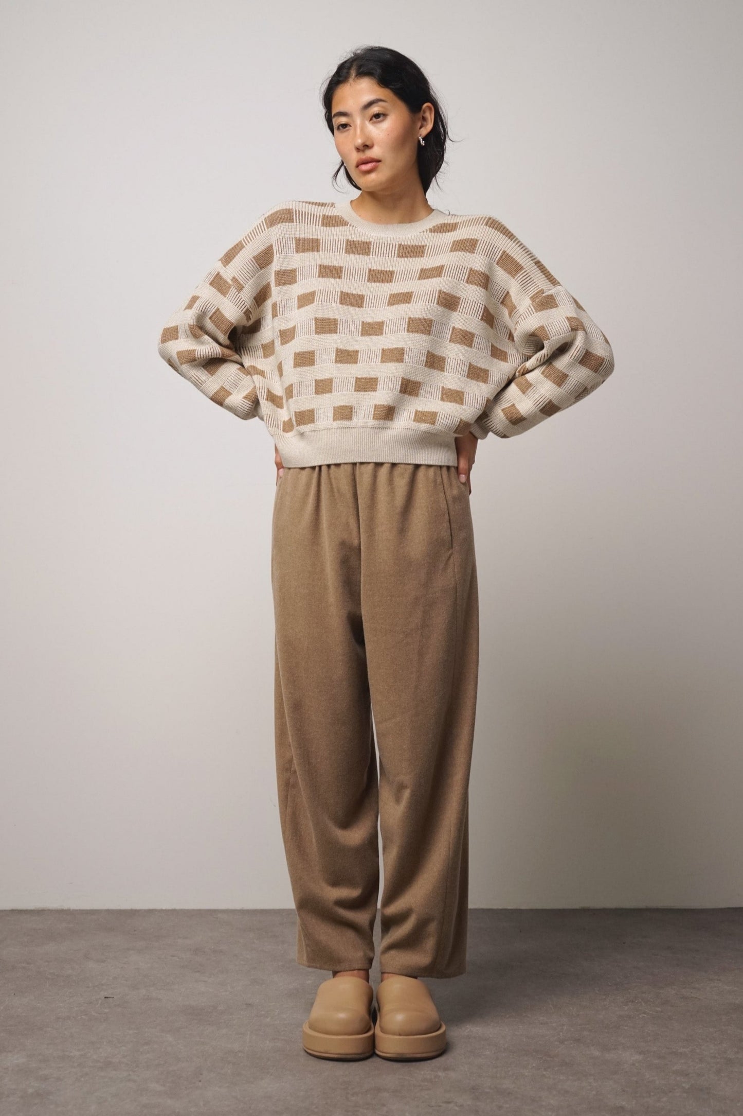 Pullover check | beige-camel