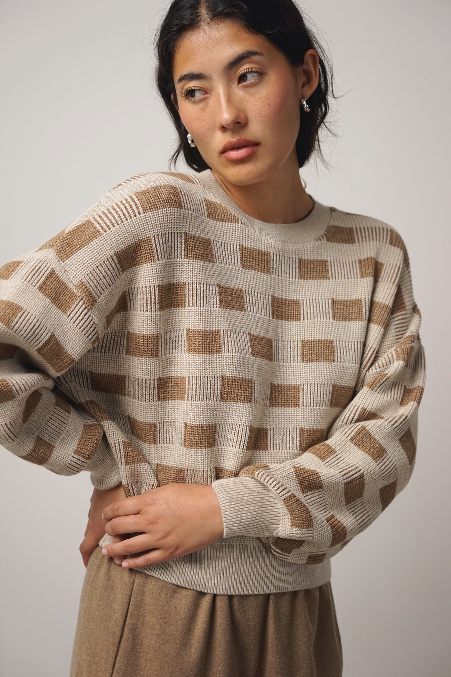 Pullover check | beige-camel