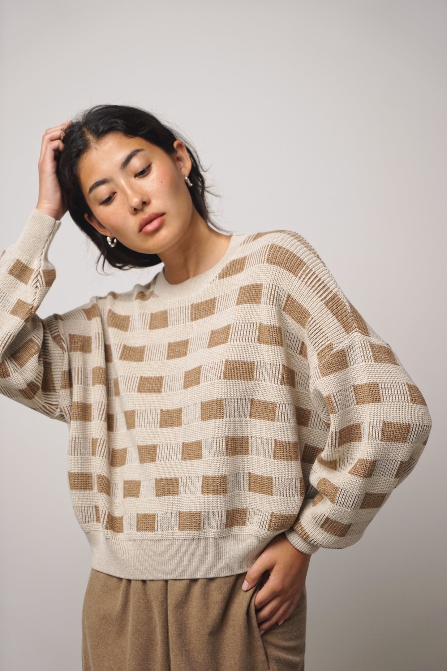 Pullover check | beige-camel