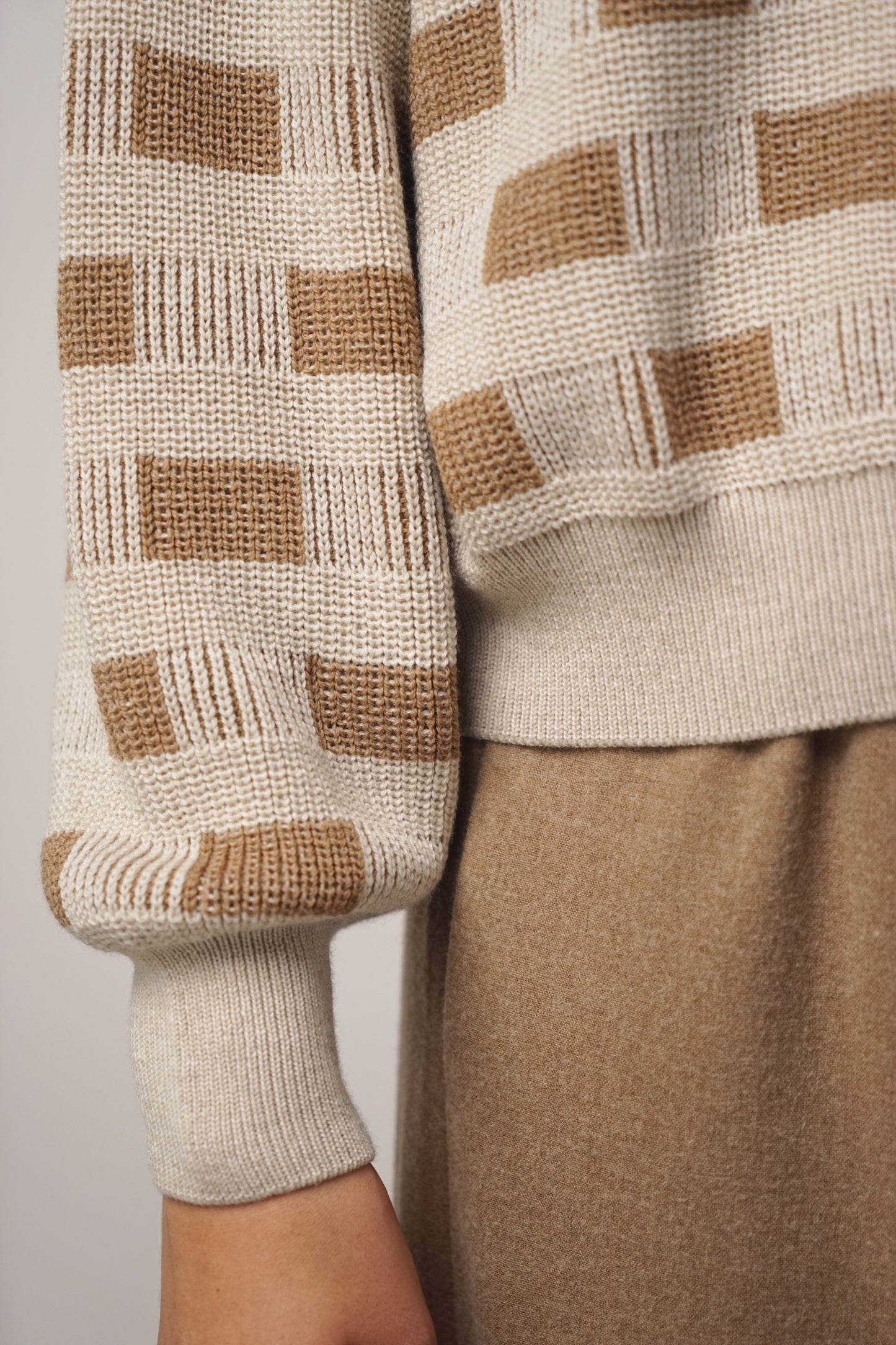 Pullover check | beige-camel