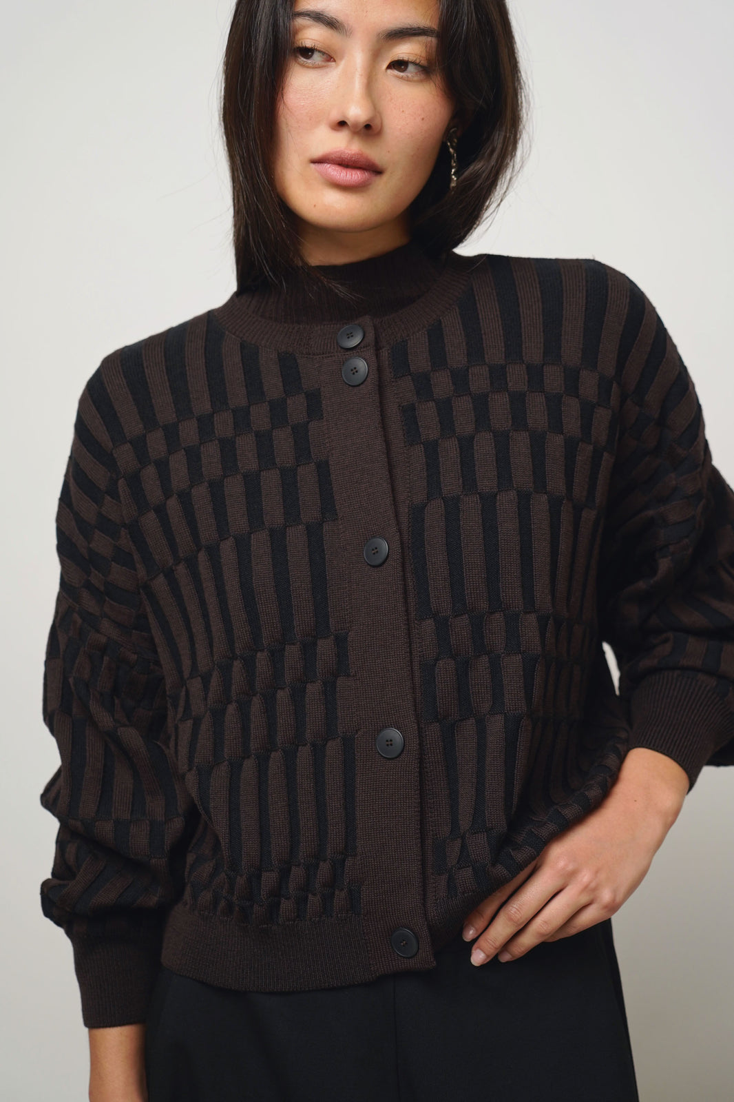 Cardigan check | black-espresso